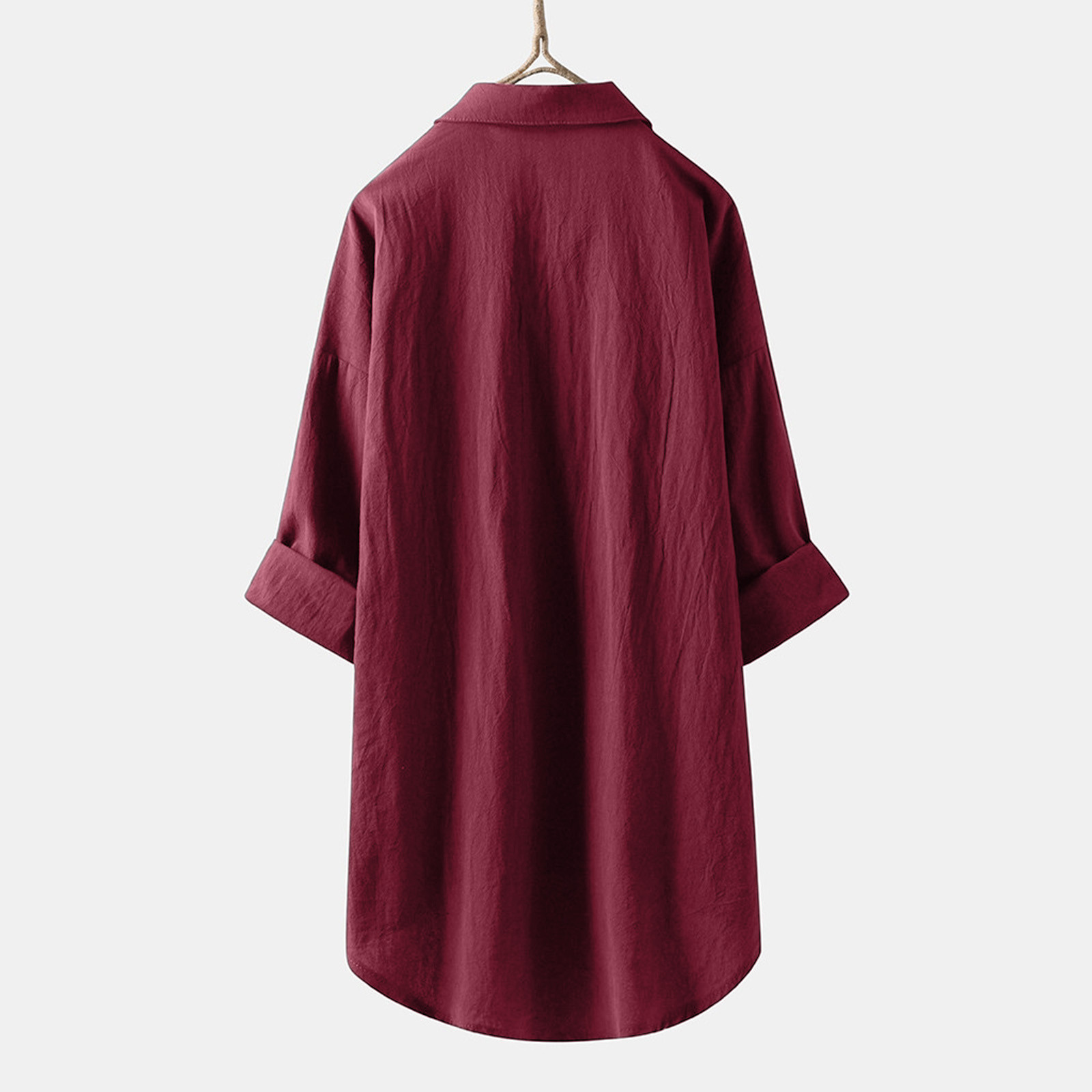 thumbnail image 4 of Blusa de trabajo con botones para mujer: camisa lisa de manga larga, poliéster, cuello en V abotonado, bolsillo en el pecho, estilo informal de negocios, tallas S-XXXL, contorno de pecho 114-144 cm., 4 of 4